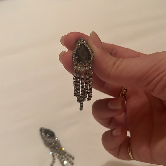 Black Rhinestone Clip On Earrings - Picture 4 of 6